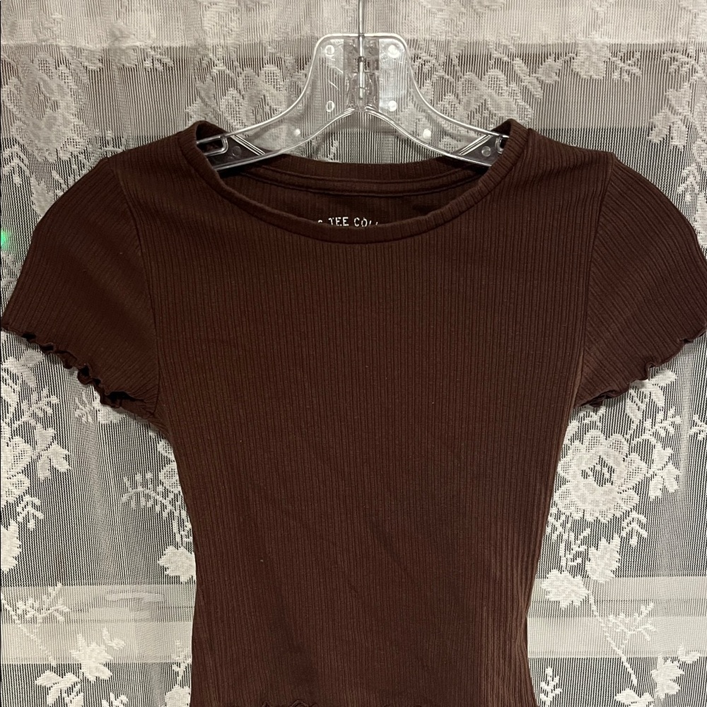 Aeropostale Dark Brown Ribbed Short Sleeve Tee